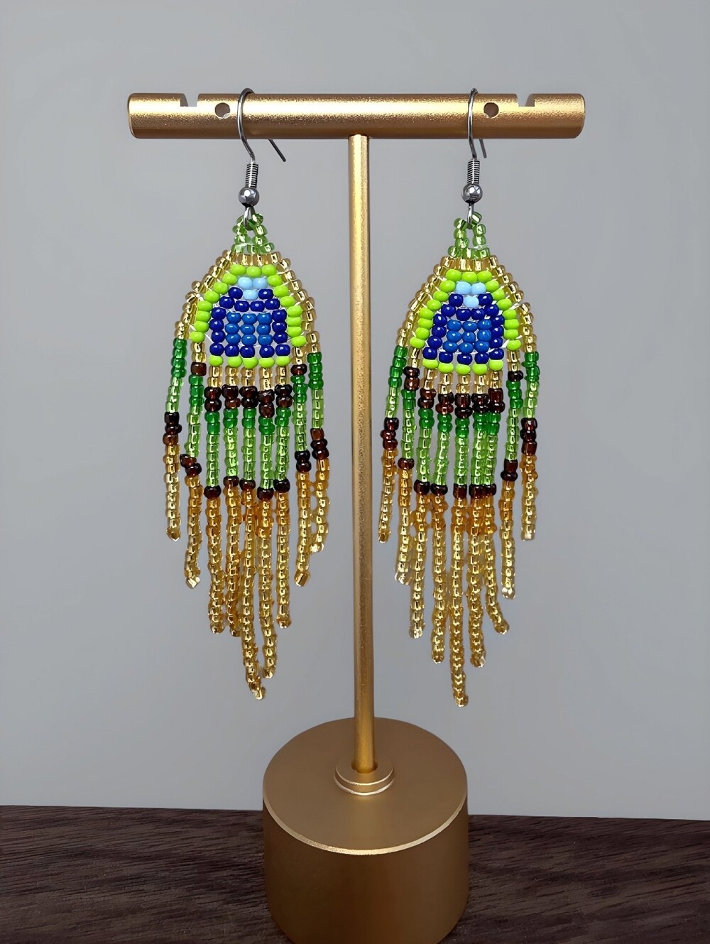 Peacock Boho Fringe Beaded Earrings Handmade Jewelry Tribal BohemeCrafted from